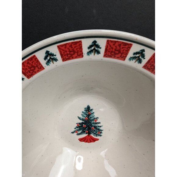 Folk Craft Holiday Stoneware Christmas Tree 7 3/4" Cereal Soup Bowl Lot of 3 - Picture 3 of 8